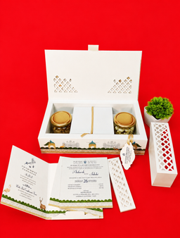 White Royal Heritage Palace Theme Wedding Invitation Box with Peacock Illustrations (B-0132) thumbnail 4