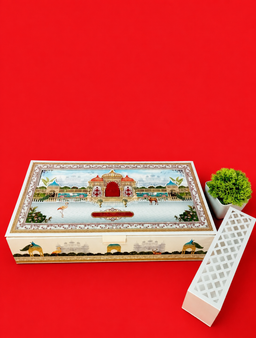 White Royal Heritage Palace Theme Wedding Invitation Box with Peacock Illustrations (B-0132) thumbnail 5