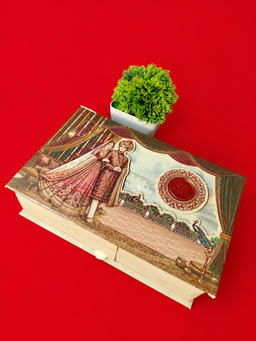 Traditional Indian Bride and Groom Artwork Wedding Invitation Box Design (B-0138) thumbnail 1