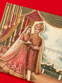 Traditional Indian Bride and Groom Artwork Wedding Invitation Box Design (B-0138) thumbnail 4