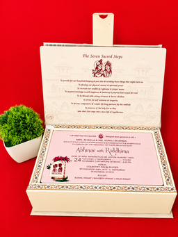 Traditional Indian Bride and Groom Artwork Wedding Invitation Box Design (B-0138) thumbnail 5
