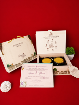 Cream Traditional Palace Arch Radha Krishna Artwork Wedding Box (B-0142) thumbnail 3