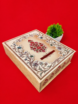 Cream Box Style Wedding Invitation with Red Floral Motif and Ornate Border (B-0148) thumbnail 1
