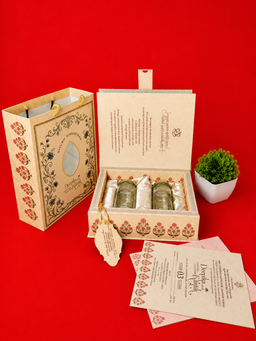 Cream Box Style Wedding Invitation with Red Floral Motif and Ornate Border (B-0148) thumbnail 5