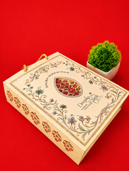 Cream Box Style Wedding Invitation with Red Floral Motif and Ornate Border (B-0148) thumbnail 6