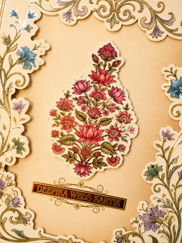 Cream Box Style Wedding Invitation with Red Floral Motif and Ornate Border (B-0148) thumbnail 7