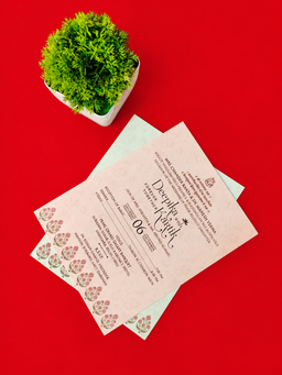 Cream Box Style Wedding Invitation with Red Floral Motif and Ornate Border (B-0148) thumbnail 8