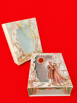 Indian Wedding Invitation Bag with Bride Groom Illustration and Traditional Decor (B-0149) thumbnail 2