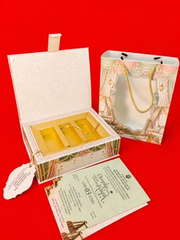 Indian Wedding Invitation Bag with Bride Groom Illustration and Traditional Decor (B-0149) thumbnail 5