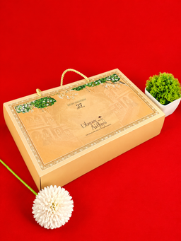 Gold Pichwai Style Box Wedding Card with Shrinathji Motif and Cow Artwork (B-0150) thumbnail 5