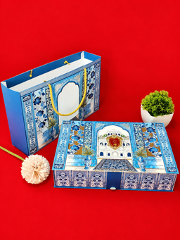 Blue Traditional Palace Architecture Wedding Invitation Box with Floral Cutouts (B-0151) thumbnail 3