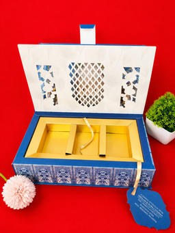 Blue Traditional Palace Architecture Wedding Invitation Box with Floral Cutouts (B-0151) thumbnail 6
