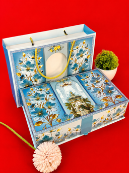 Light Blue Floral Wedding Box Invitation with Gazebo and Peacock Illustration (B-0152) thumbnail 2
