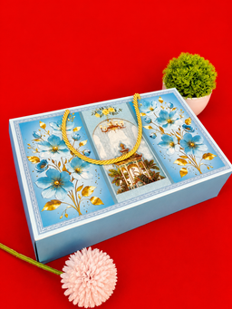 Light Blue Floral Wedding Box Invitation with Gazebo and Peacock Illustration (B-0152) thumbnail 4