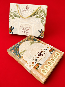 Traditional Cream Indian Wedding Card Box Set with Elephants and Ganesha Motif (B-0514) thumbnail 4