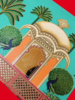 Turquoise Royal Palace Garden Theme Wedding Box with Pink Lattice Sleeve (B-0516) thumbnail 5