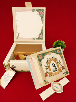 Cream and Red Palace Arch Wedding Box with Elephant and Peacock Motifs (B-0526) thumbnail 3