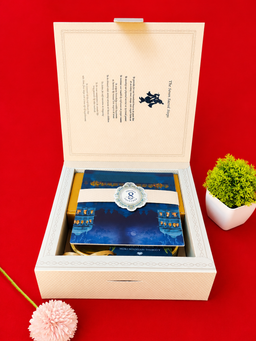 Cream and Royal Blue Traditional Indian Wedding Card with Palace Artwork (B-0527) thumbnail 2