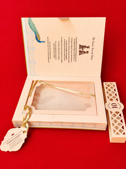 Peach Wedding Invitation Box with Peacock Motifs and Matching Bag (B-0538) thumbnail 3