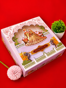 Pink Indian Bride and Groom Wedding Invitation Box with Elephants (B-0539) thumbnail 1
