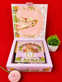 Pink Indian Bride and Groom Wedding Invitation Box with Elephants (B-0539) thumbnail 3