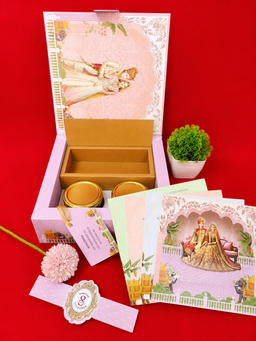Pink Indian Bride and Groom Wedding Invitation Box with Elephants (B-0539) thumbnail 4