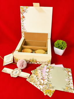 Sage Green Floral Border Wedding Invitation Box with Red Seal Emblem (B-0540) thumbnail 3