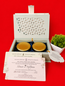 Sage Green Box Wedding Invitation with Krishna Line Art and Floral Lattice Overlay (Nice-001) thumbnail 4